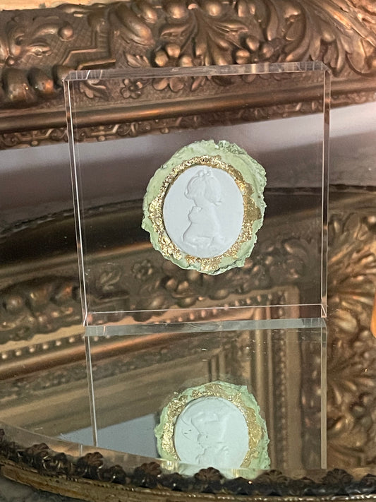 Praying girl in green watercolor wash