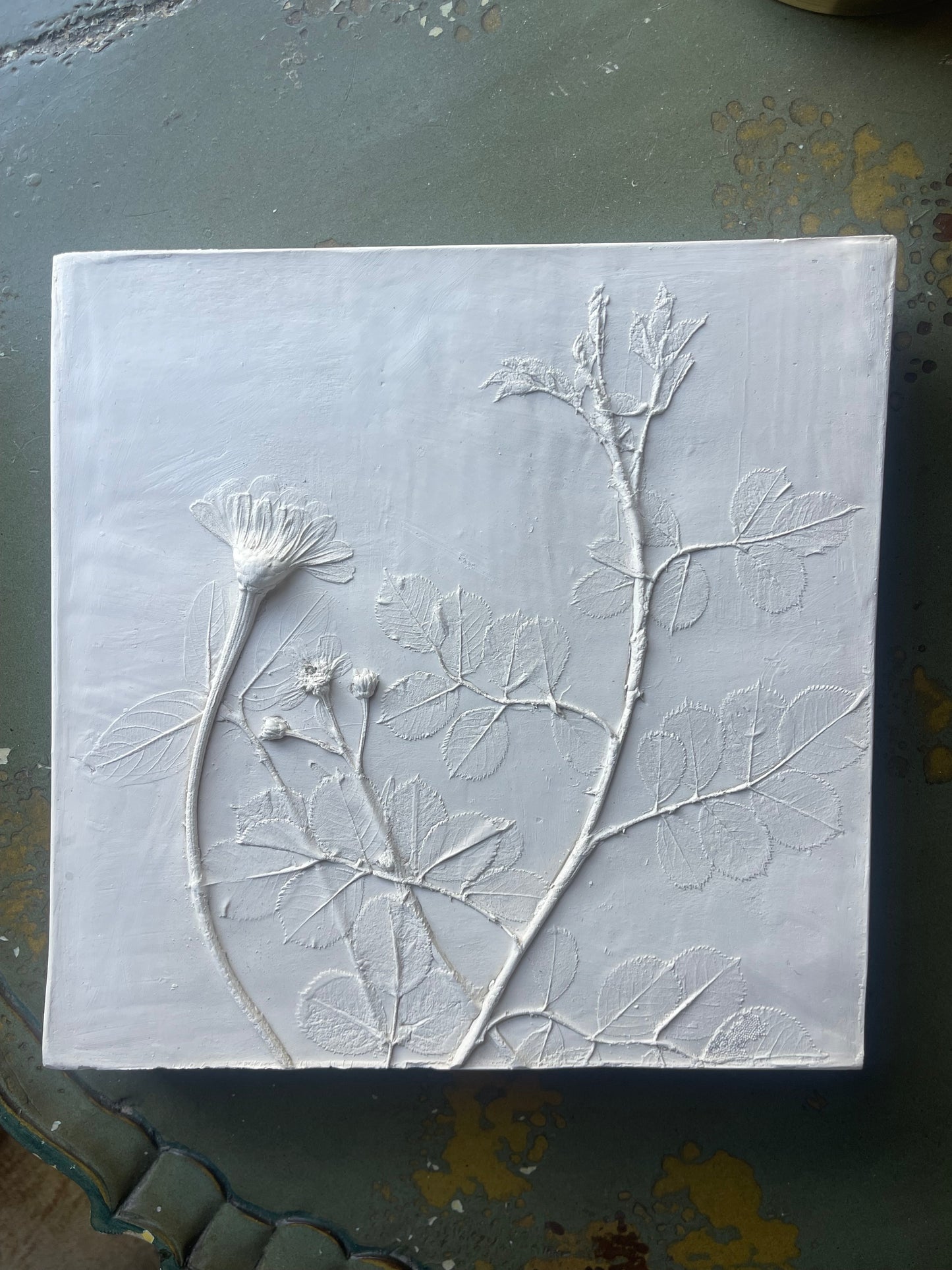 Lady of Shallot & Zinnia Botanical Bas Relief